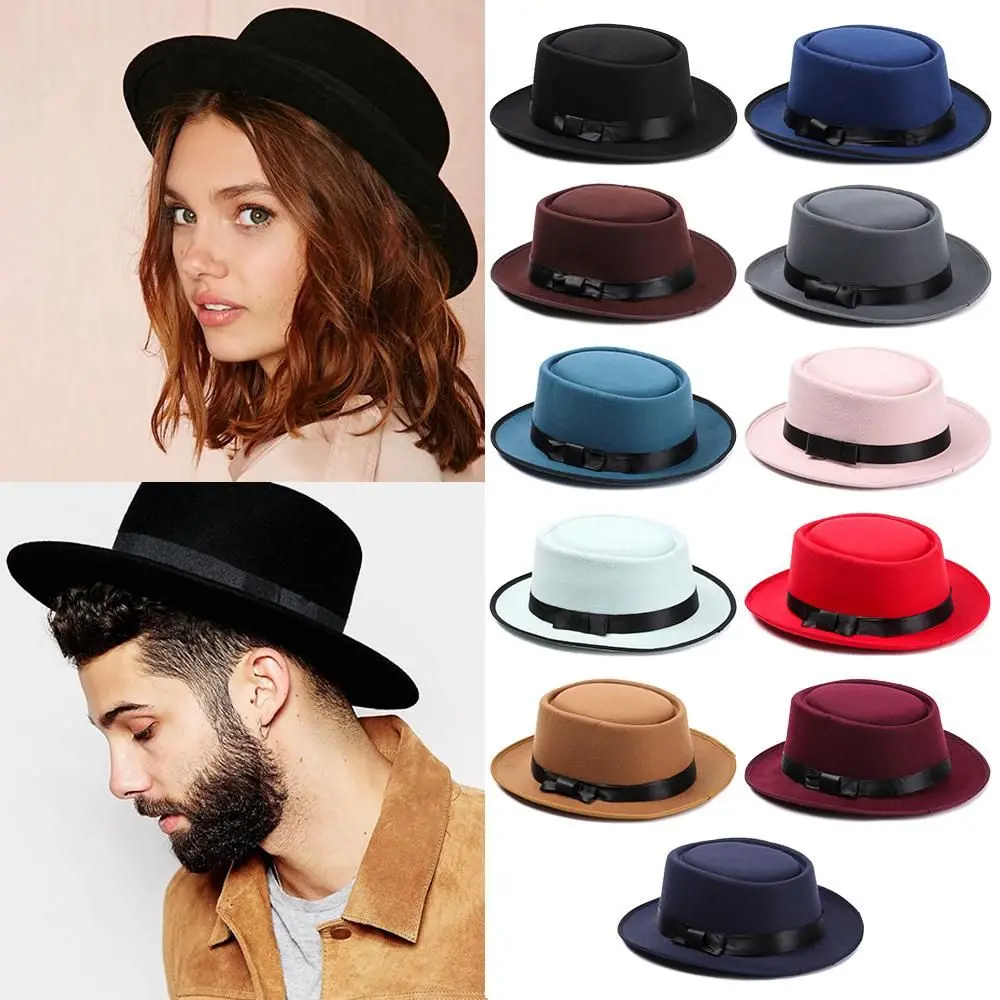 

Winter Autumn Vintage Flat Top Woolen Stage Performance Dress Dance Party Jazz Cap Cowboy Hat Fedora Hat Panama