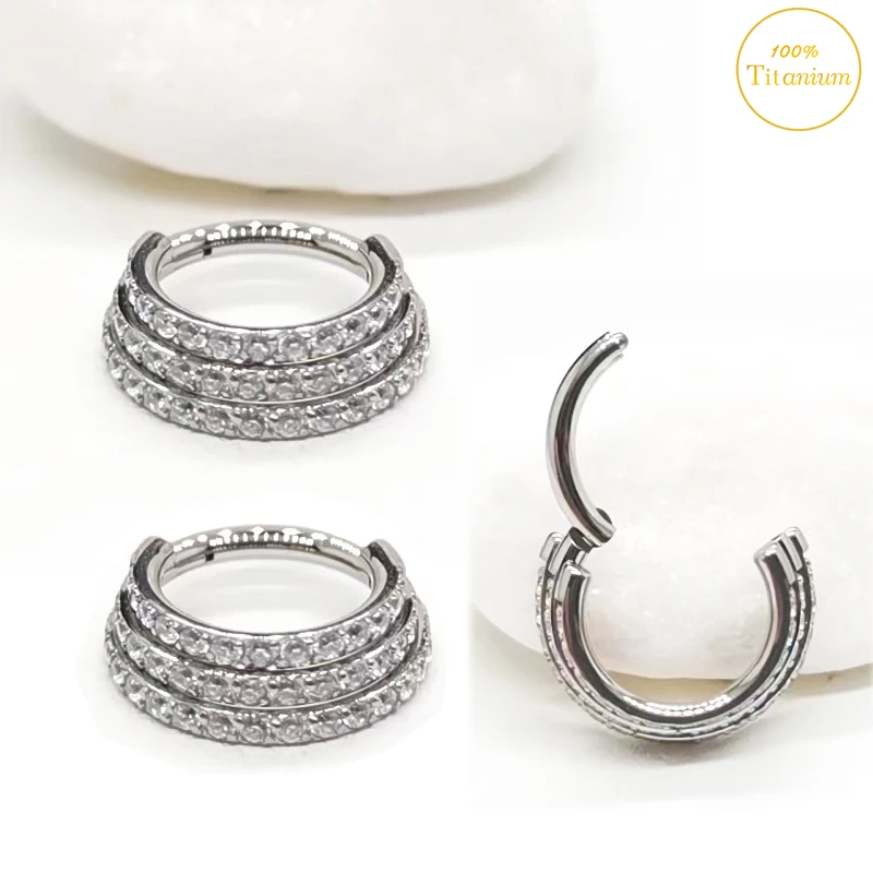 F136 титановые кольца для пирсинга носа трехслойные циркониевые серьги-кликеры с