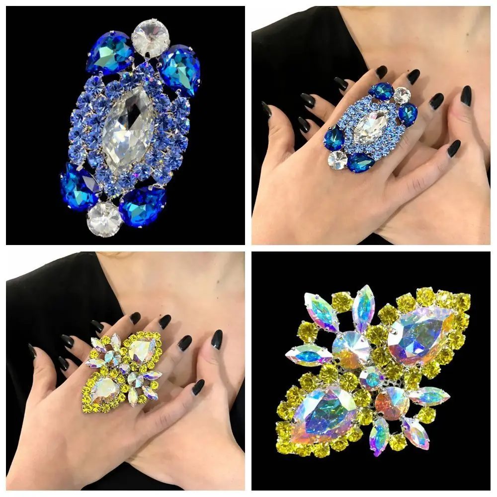 

Jewelry New Design Adjustable Wedding Anniversary Exaggerate Rhinestone Open Rings Crystal Finger Ring Party Jewelry