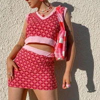 new 2021 summer v neck crop top women pink plaid y2k sleeveless vintage sexy off shoulder casual knit tank tops red blue print
