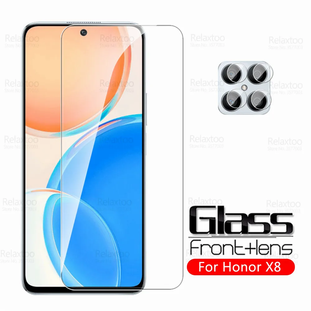 

For Honor X8 Glass 2To1 Camera Tempered Glas On HonorX8 Honer Honar X 8 TFY-LX1 6.7" 2022 Screen Protector Protective Cover Film