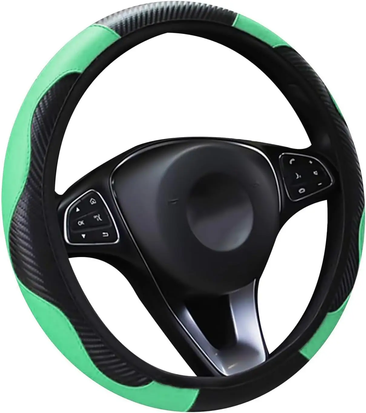 

Кожаные чехлы на руль, подходят 37-38,5 см, украшение для автомобиля, чехол на руль автомобиля из углеродного волокна, дышащий, противоскользящий