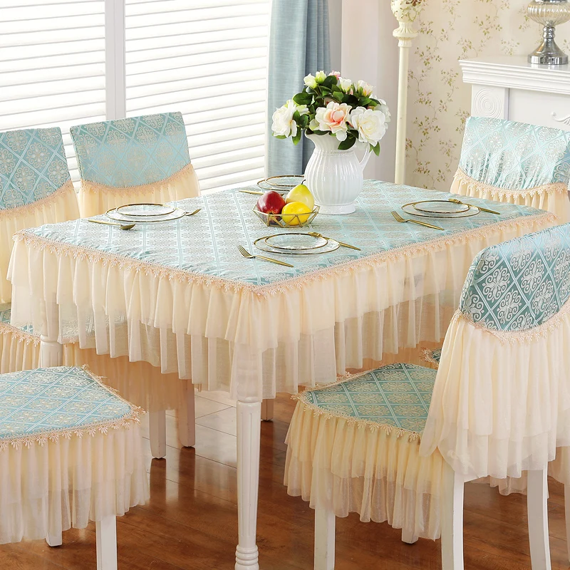 

New Arrival Rural Lace Table Cloth Chair Cover Tea Table Skirt Rectangle Blue White Table Cloth Table Cover Wedding Decoration