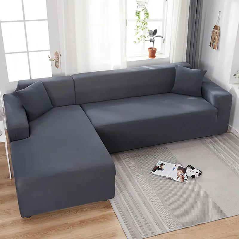 

Solid Color Corner Sofa Covers for Living Room Elastic Couch Cover Stretch Sofa Towel L Shape Sofa Need Buy 2pcs Slipcovers