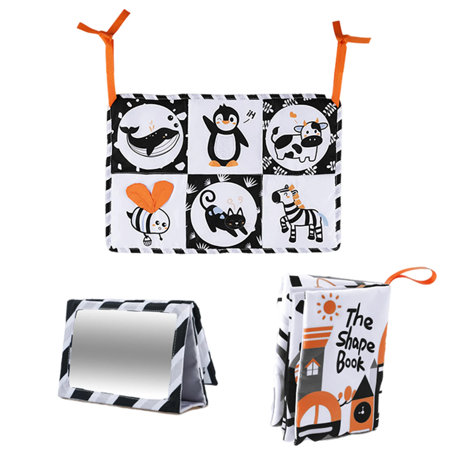 

Baby Black And White Vision Cloth Book With Haha Mirror Animal Fruit Enlightenment Early Education Three-dimensional Cloth Book