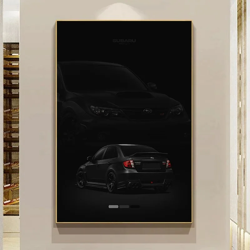 Фото Черный холщовый постер с изображением автомобиля SportCombi 9-5 Sedan WRX STI, художественный принт, современный декор для дома, настенное украшение, подарок для мужчин, для мужской комнаты, гаража, комнаты отдыха №3