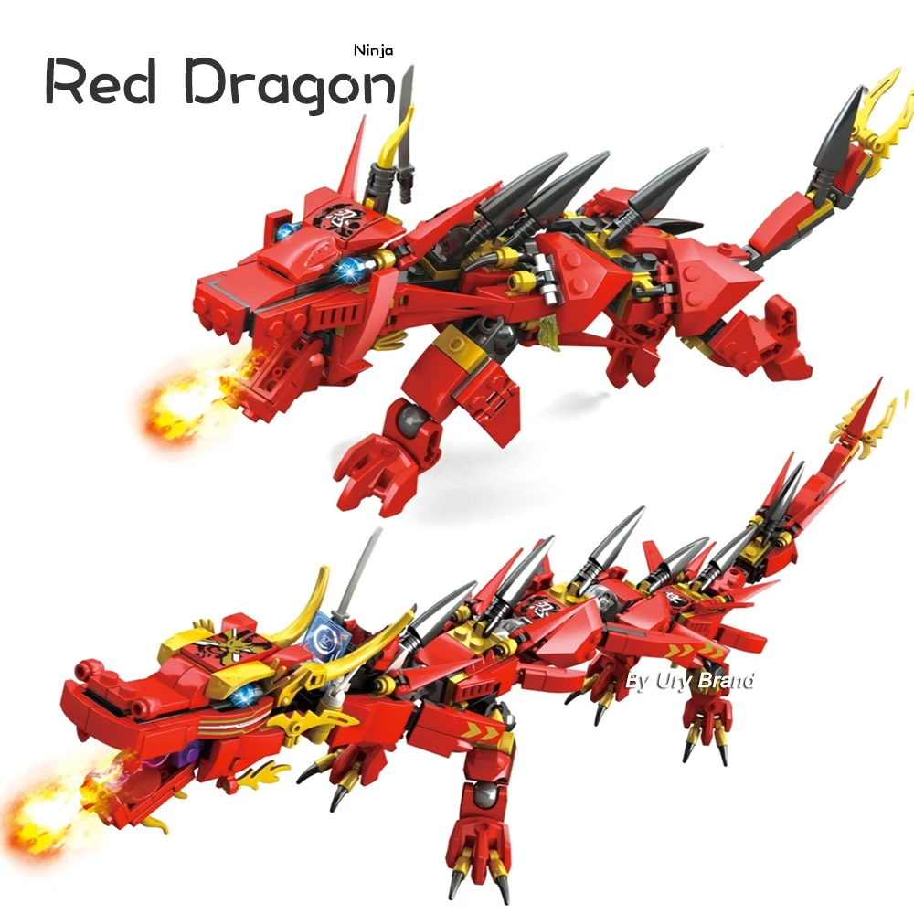 

417PCS 2in1 Set Flying Red Ninja Dragon Fighting Mech Figures Educational Building Blocks Toys for Kids Birthday Gift DIY