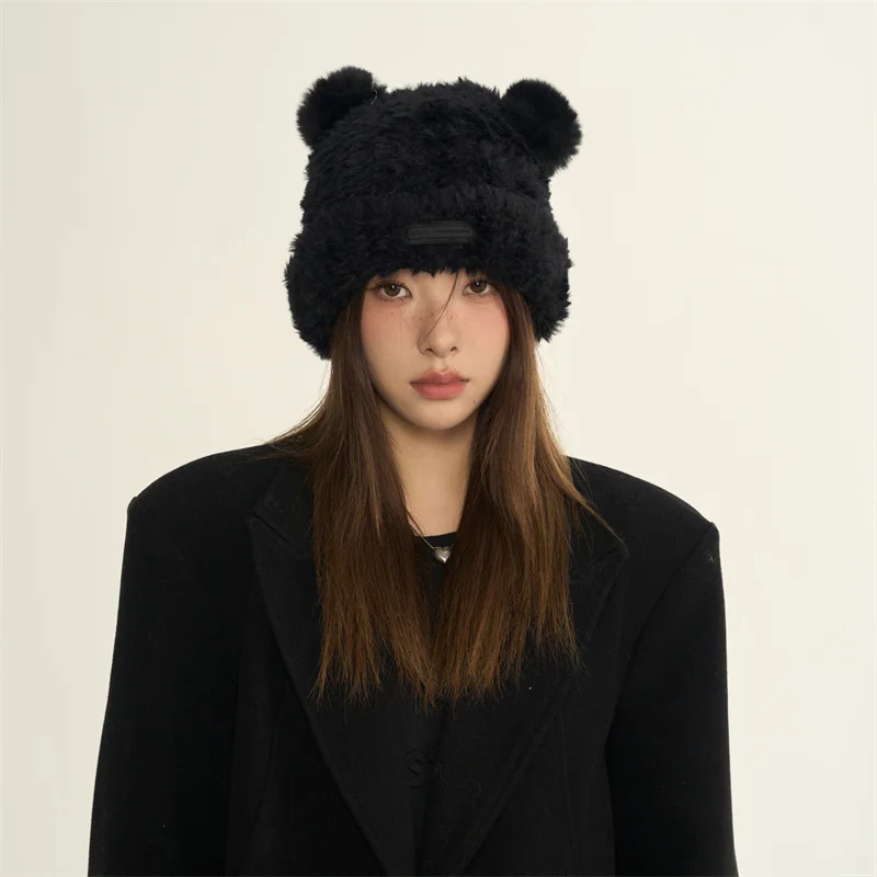 Пушистая зимняя плюшевая шапка медведя Женская Новинка 2024 Рыбацкая женская