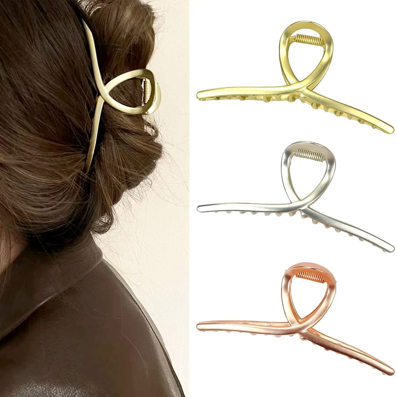 

Large Metal Hair Claw for Women Non-Slip Hair Clips Thick Hair Threaded Claw Clip Shining Strong Crab Claws Cross Hair Barrettes