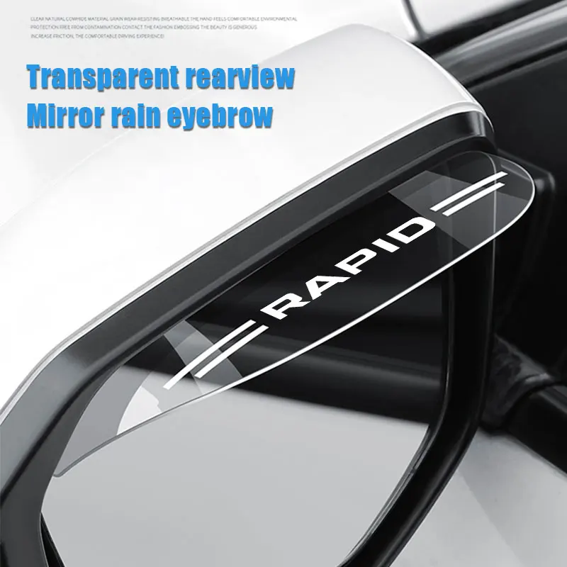 

2X Rearview Mirror Rain Shade Rainproof Blades For Skoda Rapid Logo Flexible PVC Car Back Rain Eyebrow Cover Auto Accessories