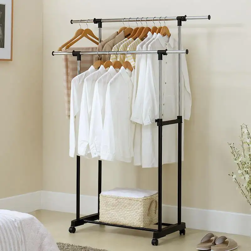 

Ktaxon Rolling Clothes Rack Double Hanging Adjustable Garment Heavy Duty Hanger