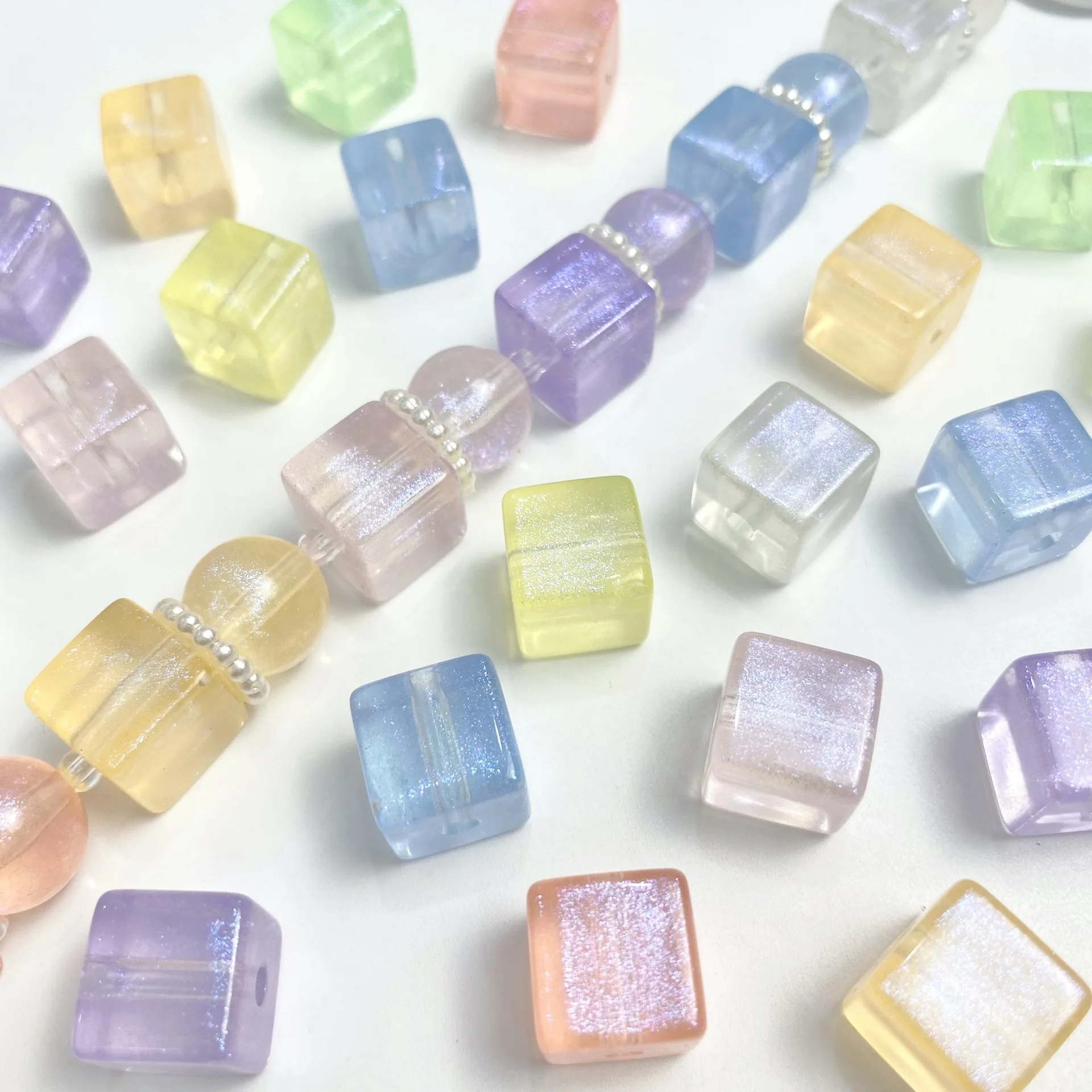 10pcs 12 14mm Multi Color Acrylic Flash Scallion Powder Mermaid Square Beads for DIY Handmade Bracelet Bead Pendant Accessories