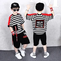 childrens clothing summer boys clothes sets kids tracksuit big boy short sleeve striped t shirt boys shorts sports suits 4 14y