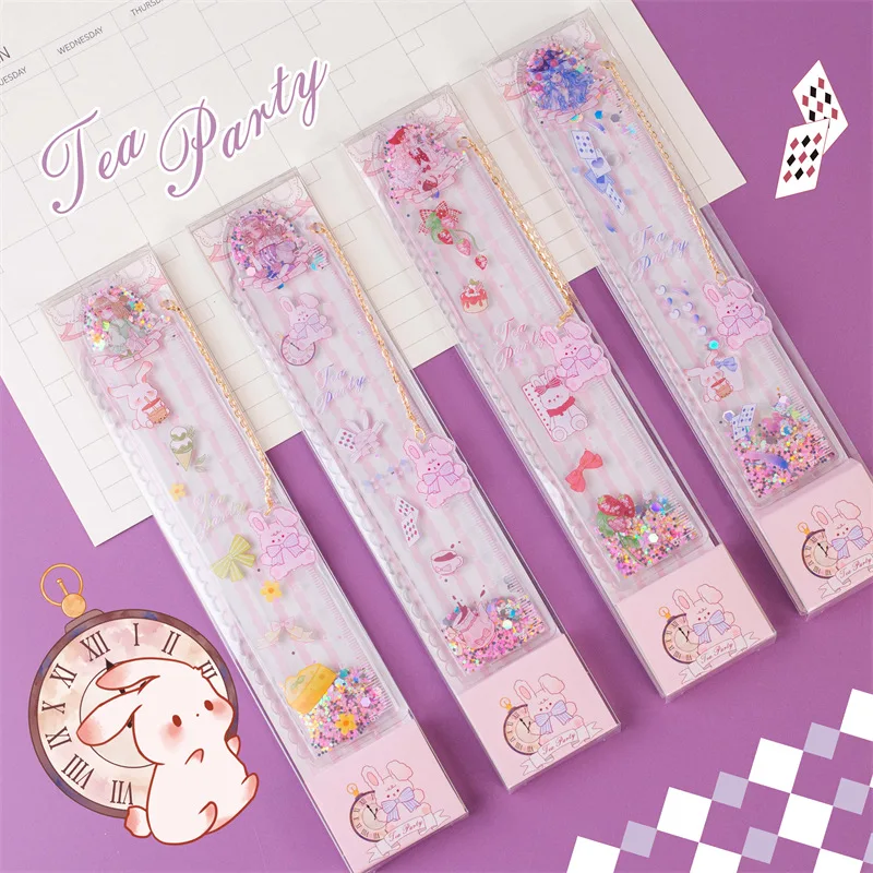 

Magic Girl Tea Party Quicksand Ruler 15Cm Scale Pendant Hand Account Into Oil Bookmark Ruler Student Stationery