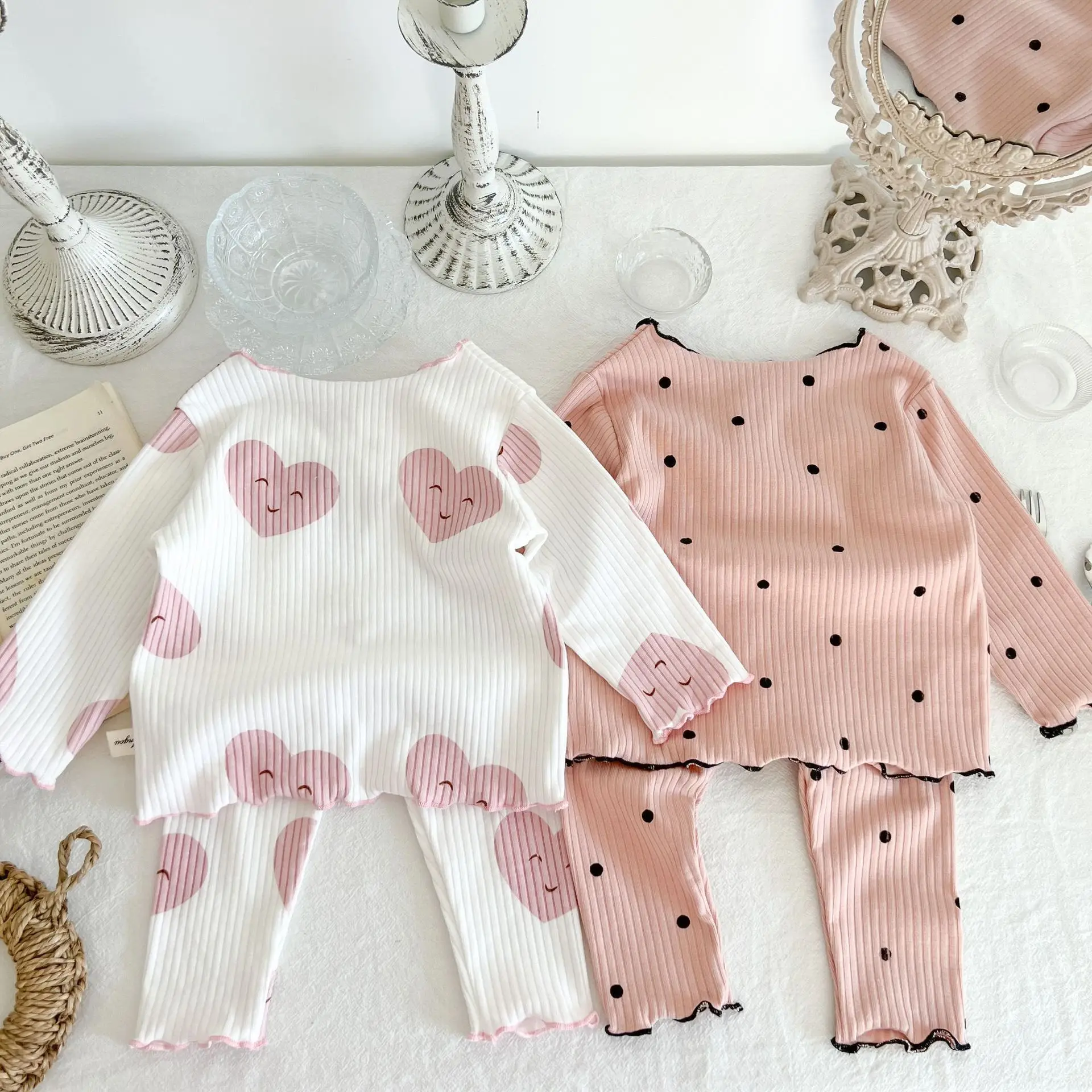 2023 Spring Baby Pajama Set Dot Print Infant Girls Sleeper Wear Toddler Girls Indoor Clothes Suit