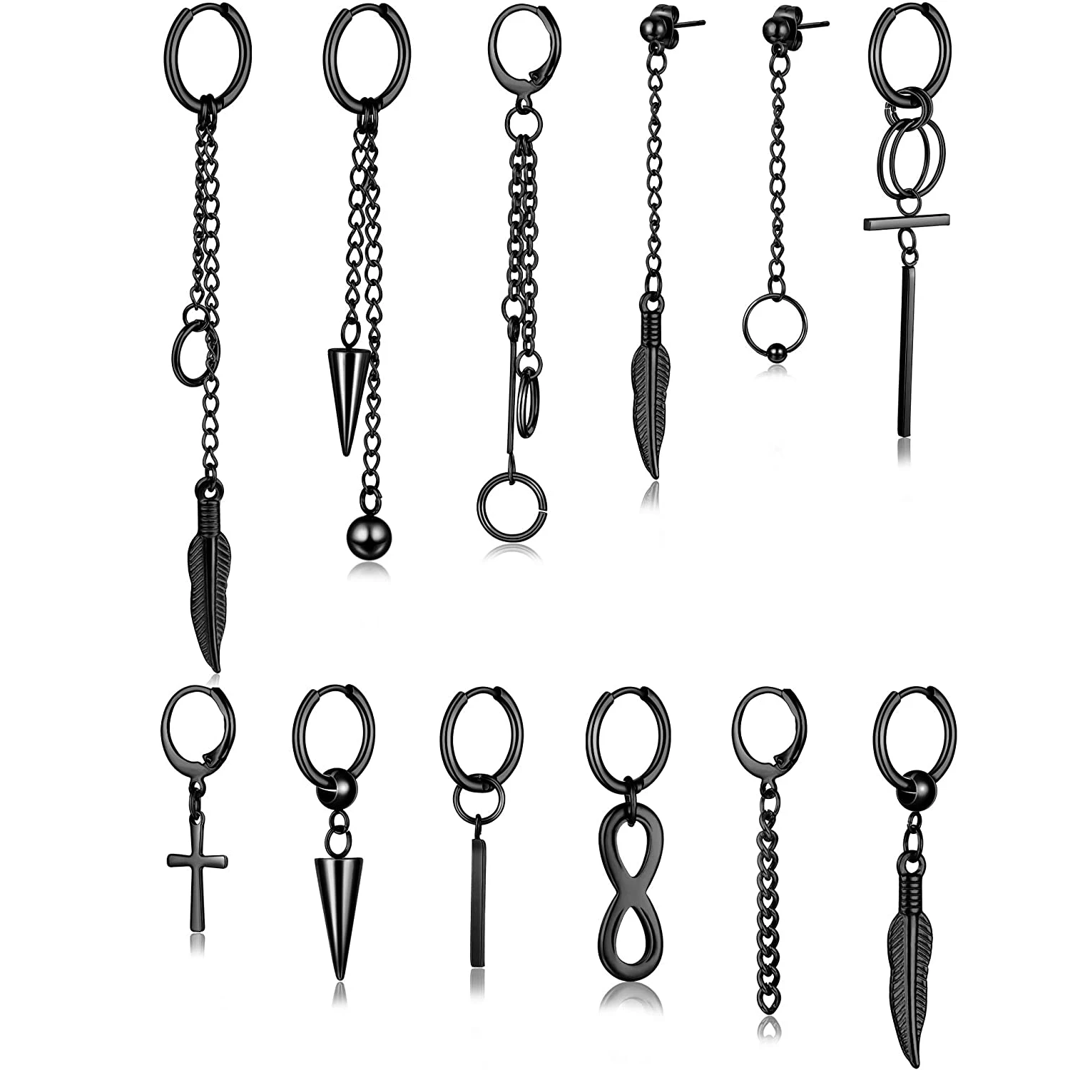 

12 Pieces Hoop Dangle Earrings Stainless Steel Dangle Hinged Hoop Earrings Long Chain Pendant Earrings