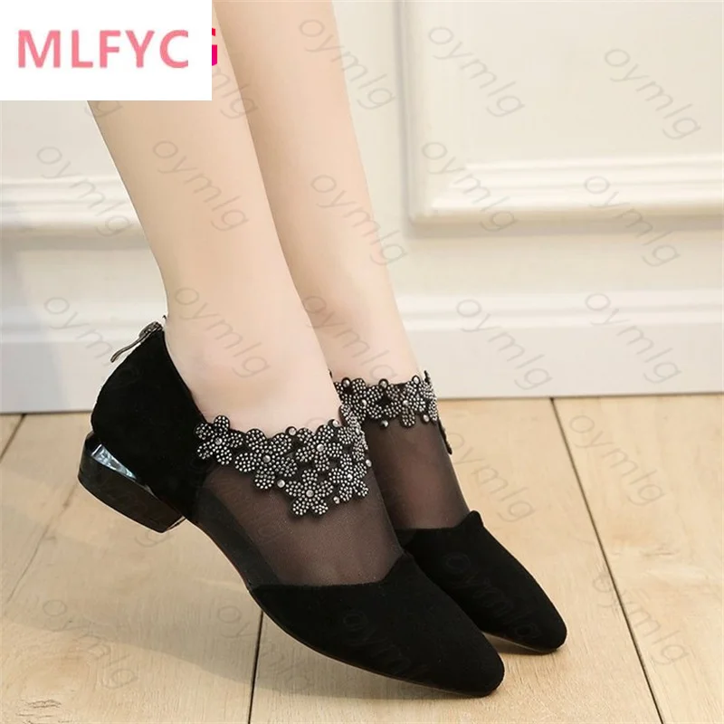 

Sandals for Women 2021 Fashion Rhinestone Sandals Women Flowers Low Heel Sandals Women Mesh Plus Size Sandals Sandalias Mujer