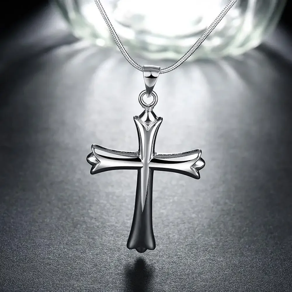 

Ожерелье из стерлингового серебра 100% пробы для женщин, роскошные ювелирные изделия, классический кулон в виде креста, Дамский хороший рождественский подарок, свадебный аксессуар