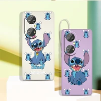 stitch disney cute art phone case for huawei p50 p40 p30 p20 pro lite e y9s y9a y9 y6 y70 nova 5t 9 5g liquid rope cover