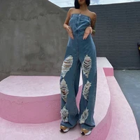 sexy women jumpsuit cool streetwear summer overalls for ladies fashion holes off shoulder jumpsuits women sleeveless denim cloth