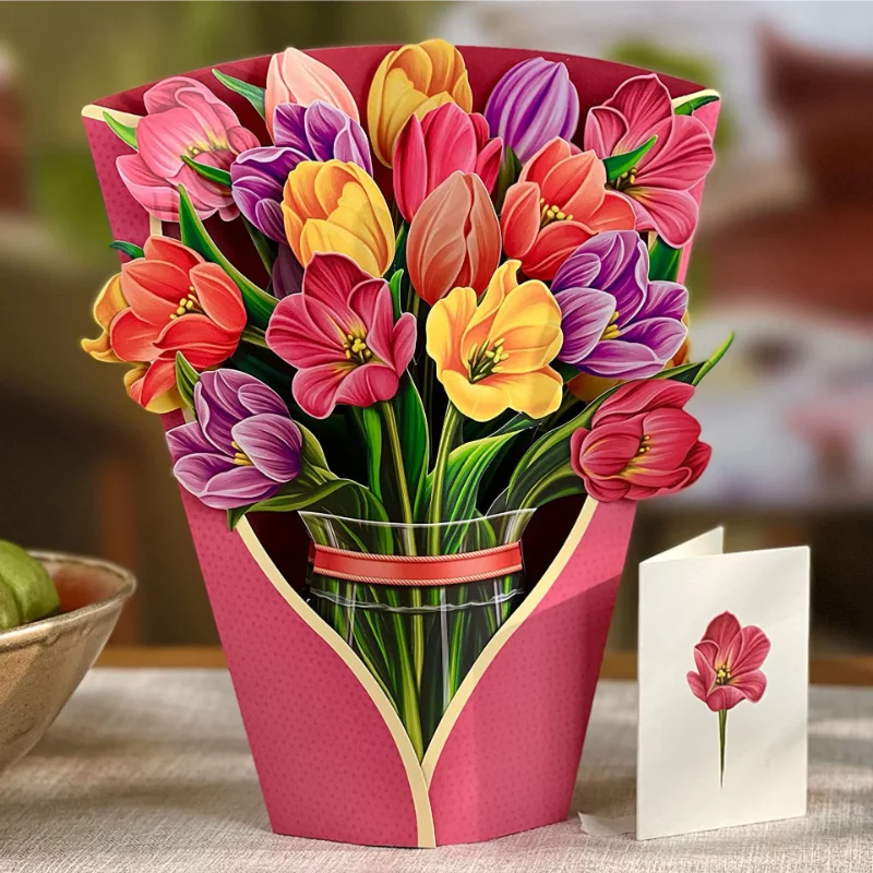 

3D Paper Flowers Bouquet Greeting Cards Birthday Popup Cards Congratulations Gifts for Women Boss Best Friends Mother Parents