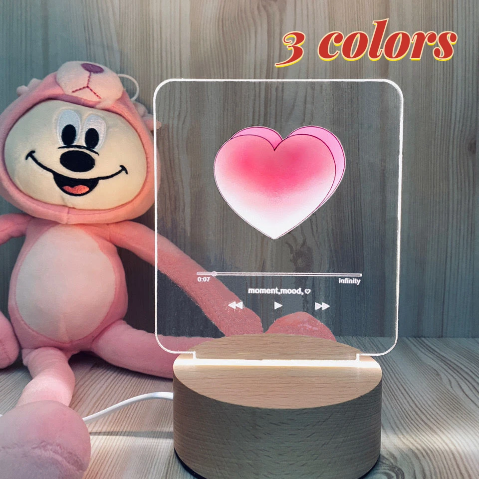 

Red Heart Player 3D Night Light Romantic 3D LED Night Lamp Girl Warm Indoor Decorative Desk Lamp Valentine's Day Gift Love Light