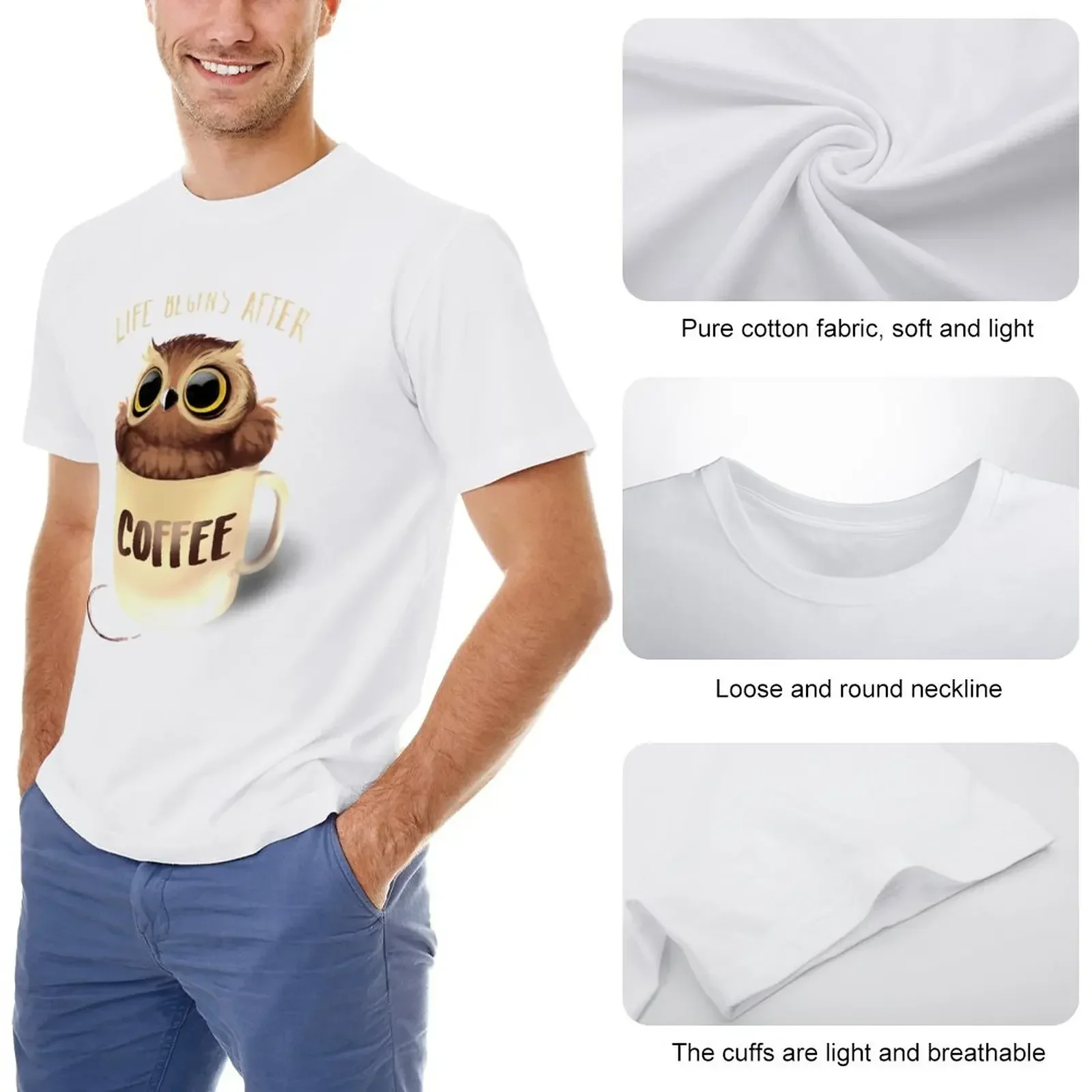 Night Owl Coffee - Cute Bird Life Begins after Футболка с рисунком рэпера летняя одежда мужские