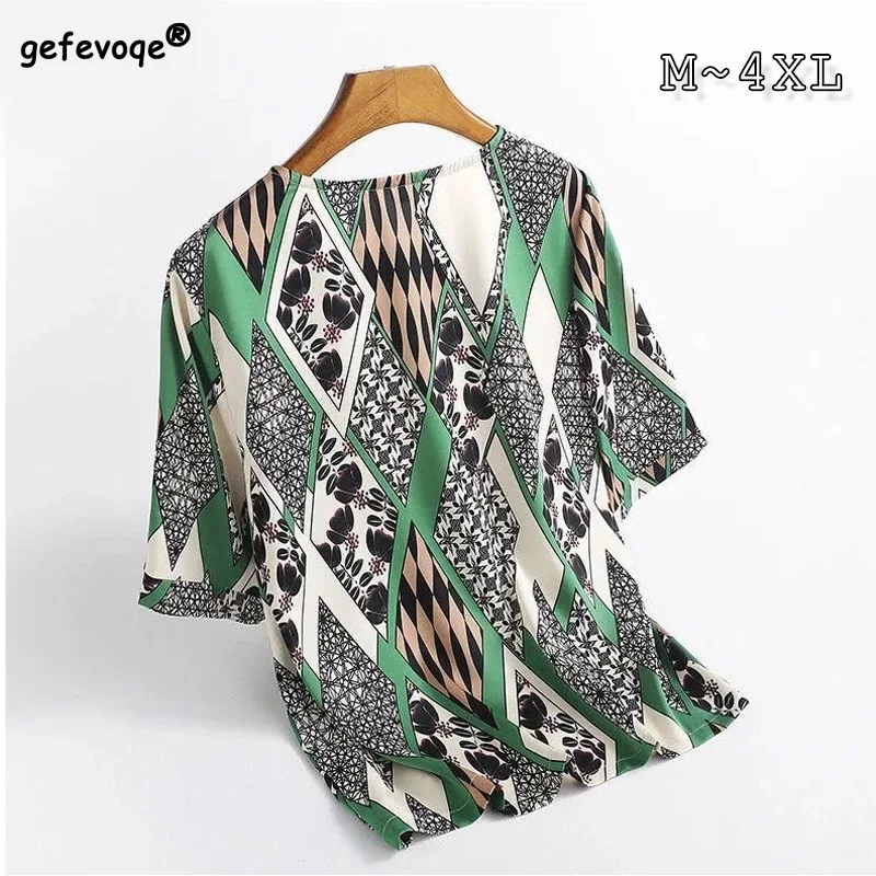 

Geometric Printing Wild Short Sleeve T-shirts Comfortable Leisure Loose Elasticity Quick Dry Tops Women's Clothing Summer 2022