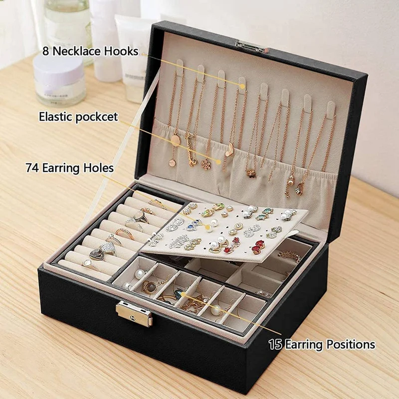 Шкатулка для ювелирных украшений Женская кожаный Органайзер на защелке 2