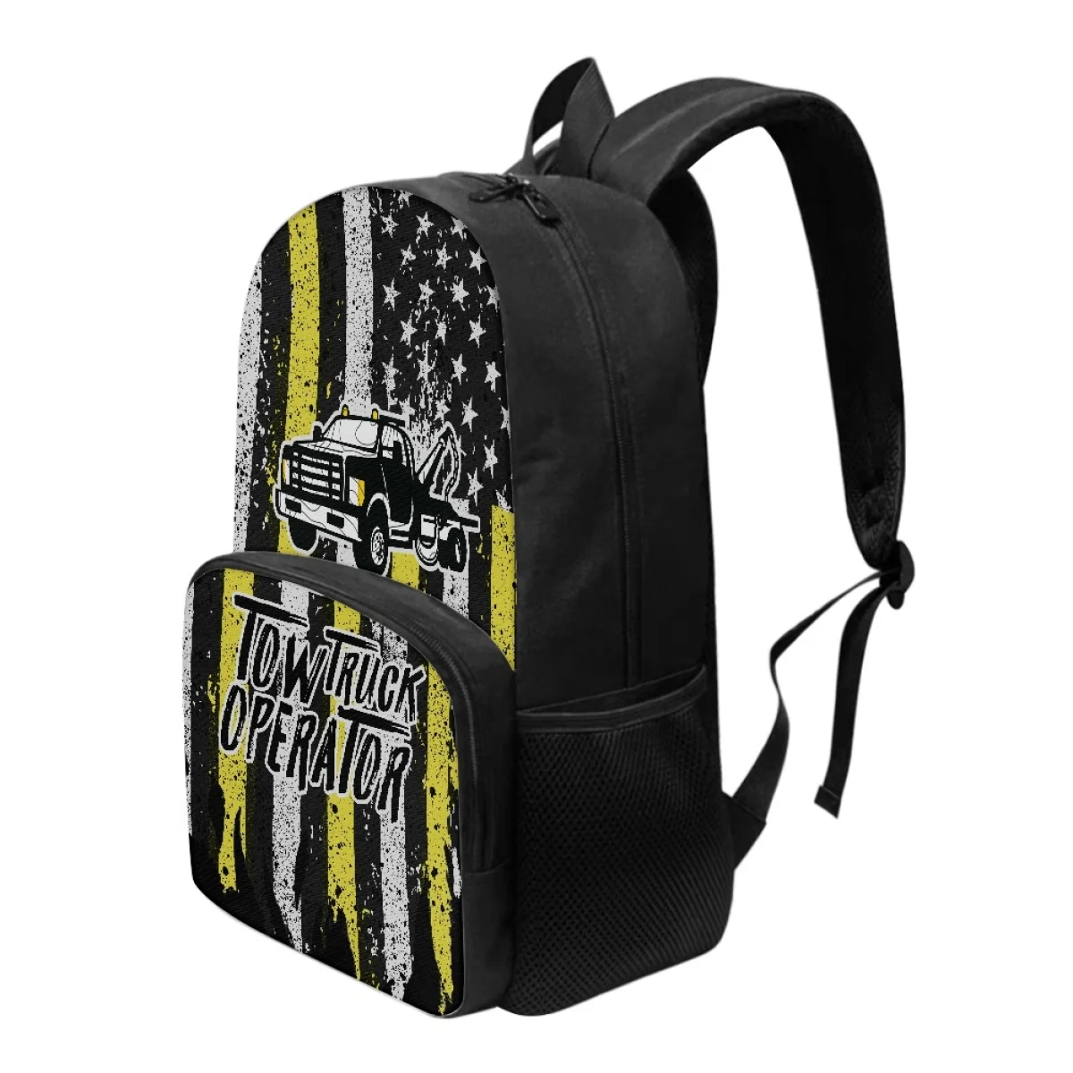 FORUDESIGNS Tow Truck Operator Print 17 Inch Adults Backpacks High Quality Storage Computer Bags Students Boys Patriotic Bookbag