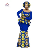 2022 african woman outfit full sleeve top and skirt set o neck bazin riche skirt suit plus size evening applique dress wy2427