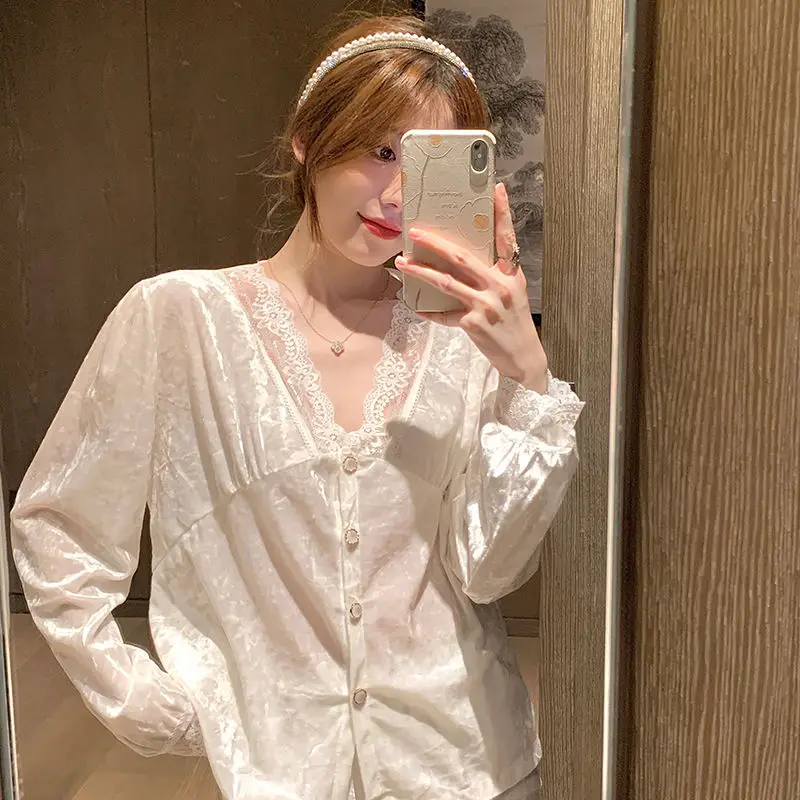 Women's Pijama 2023 Spring Autumn New Fashion Thin Gold Velvet Sexy Sleepwear Two-piece Korean Elegant Loungewear Pajama Set