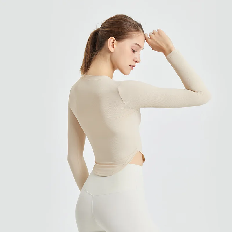 

Women Solid Sport Shirts High Elastic Gym Yoga Top Winter Breathable Long Sleeve T-Shirts Sports Crop Top Quick Dry