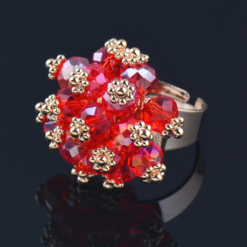 

KIOOZOL crystal flower ball big rings for women adjutable size ring jewelry 2022 new fashion Accessories 067 KO1