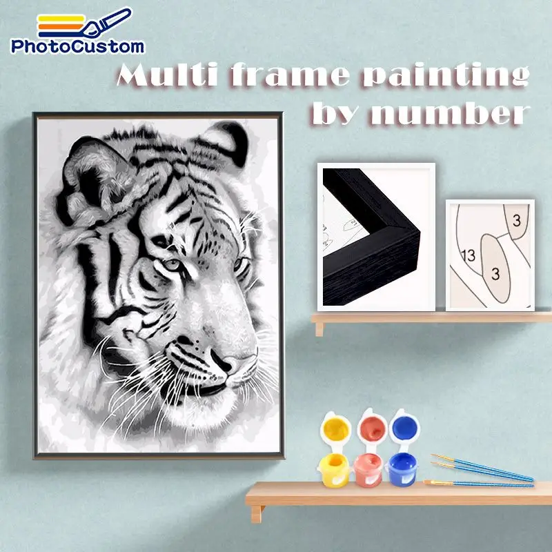 

Фотопользовательская современная картина по номерам рандомная Картина на холсте Тигр DIY Раскраска по номерам искусство поделки в виде живо...