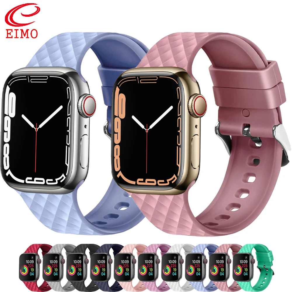 

Silicone Strap for Apple watch band 44mm 45m 41mm iwatch band 38mm 42mm Rhombic pattern watchband bracelet Apple watch series 7