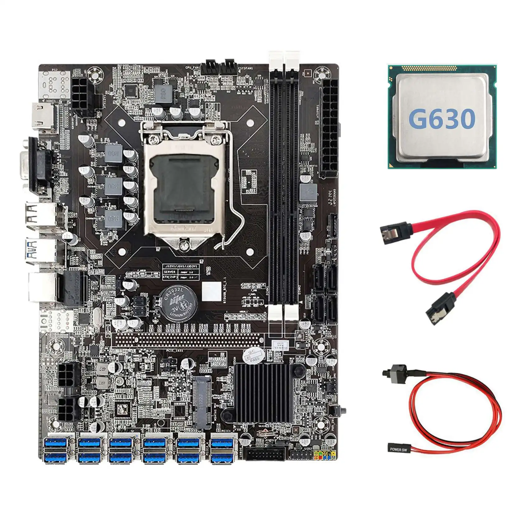 B75 ETH Mining Motherboard+G630 CPU+Switch Cable+SATA Cable LGA1155 12 PCIE to USB MSATA DDR3 B75 USB BTC Motherboard