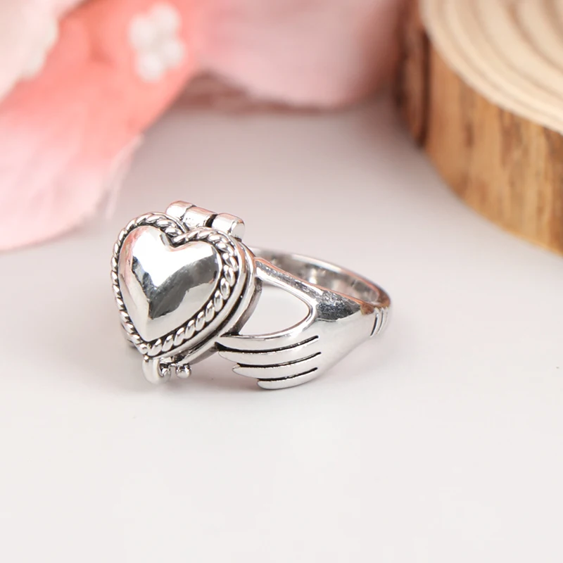

Unique Lid That Can Be Opened Ring Silver Plated Color Heart Love Shaped Female Ring for Women Party Jewelry