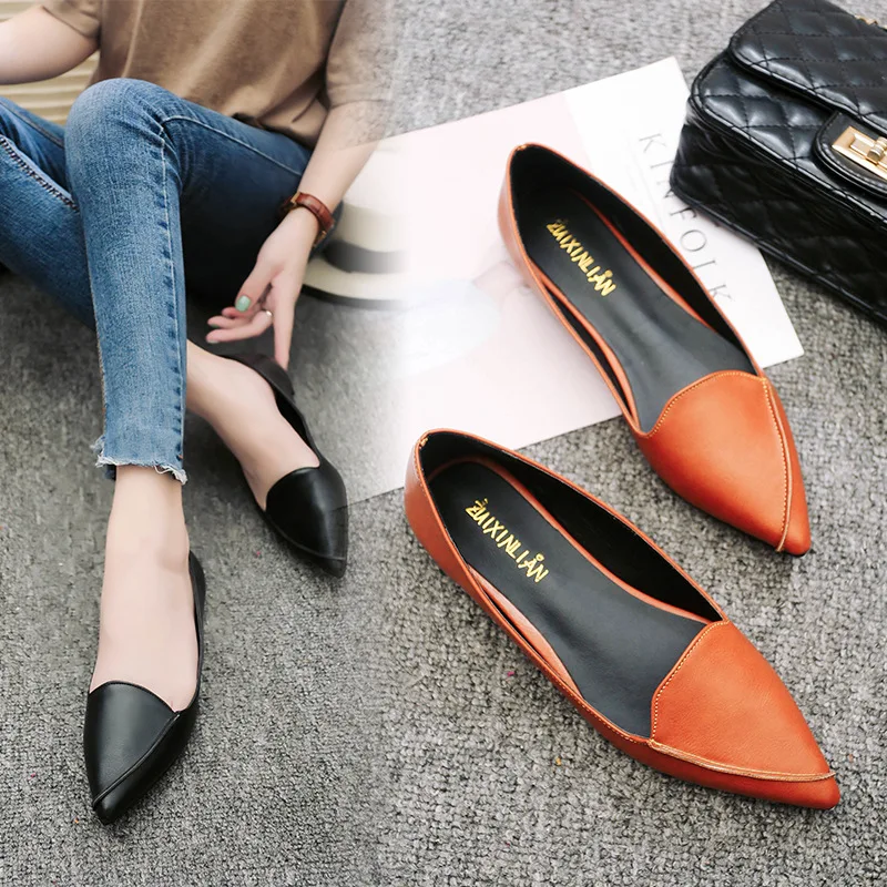 

2020 Women Fashion Spring Ladies Pointed Toe Soft Sole Flat Shoes Ballet Shallow Shoes Loafers Slip on Casual Shoes for Women