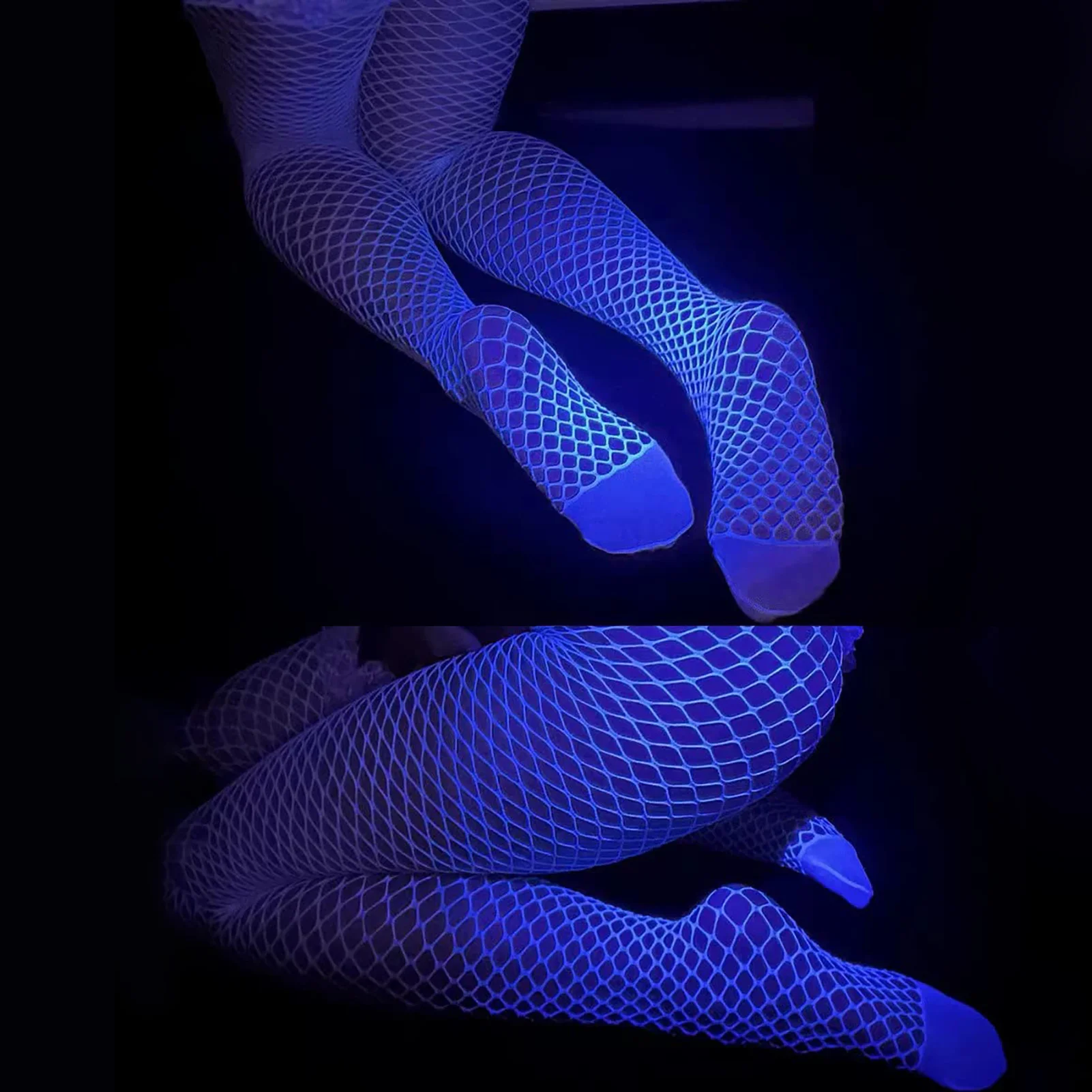 Calcetines luminosos de rejilla que brillan en la oscuridad, mallas luminosas de cintura alta para mujer