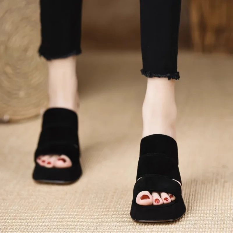 Новинка 2024 летние женские босоножки на высоком каблуке новые черные туфли очень