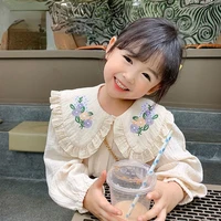 2022 new girls doll collar shirts children korean fashion embroidered white shirts little girls tops boutique fashion clothing