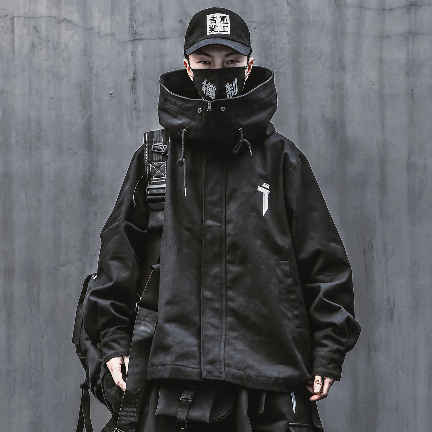Spring Japanese Streetwear Techwear Turtleneck Hooded Zip Up Jacket Coat  for Men | Куртки | AliExpress