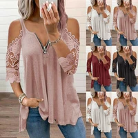 women summer casual t shirt sexy off shoulder tops sling hollow lace sleeves t shirts holiday loose tops tees plus size 5xl