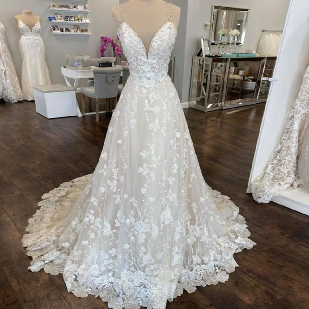 

Vintage Wedding Dress For Bride 2022 Backless Lace Appliques Boho Bridal Gowns Spaghetti Straps Vestido De Novia Custom Made