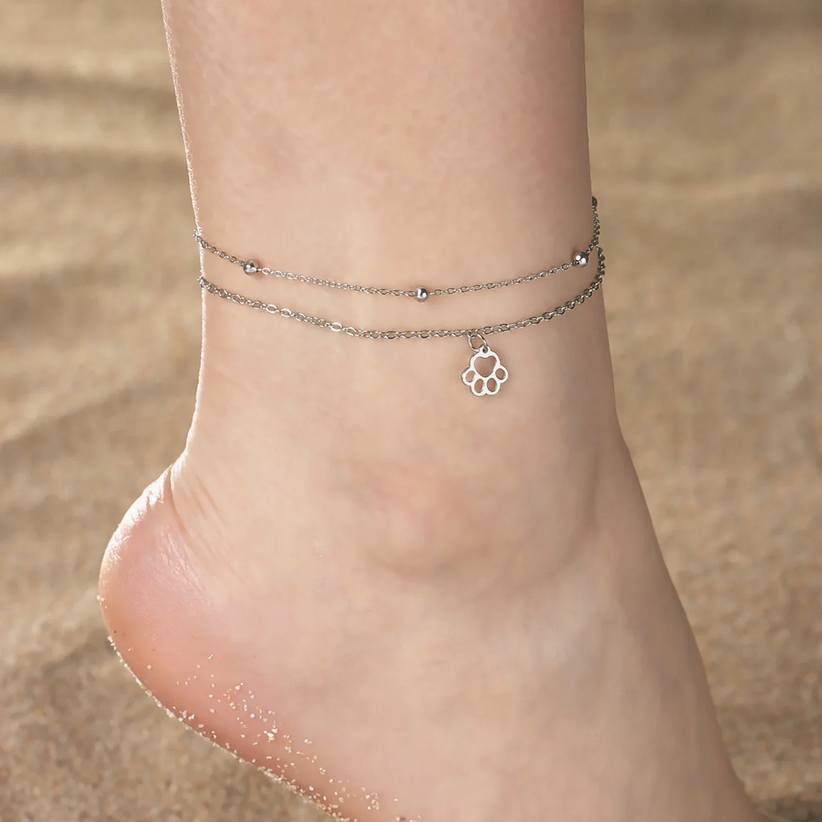 Браслеты на ногу женские из нержавеющей стали анклеты золотого цвета с