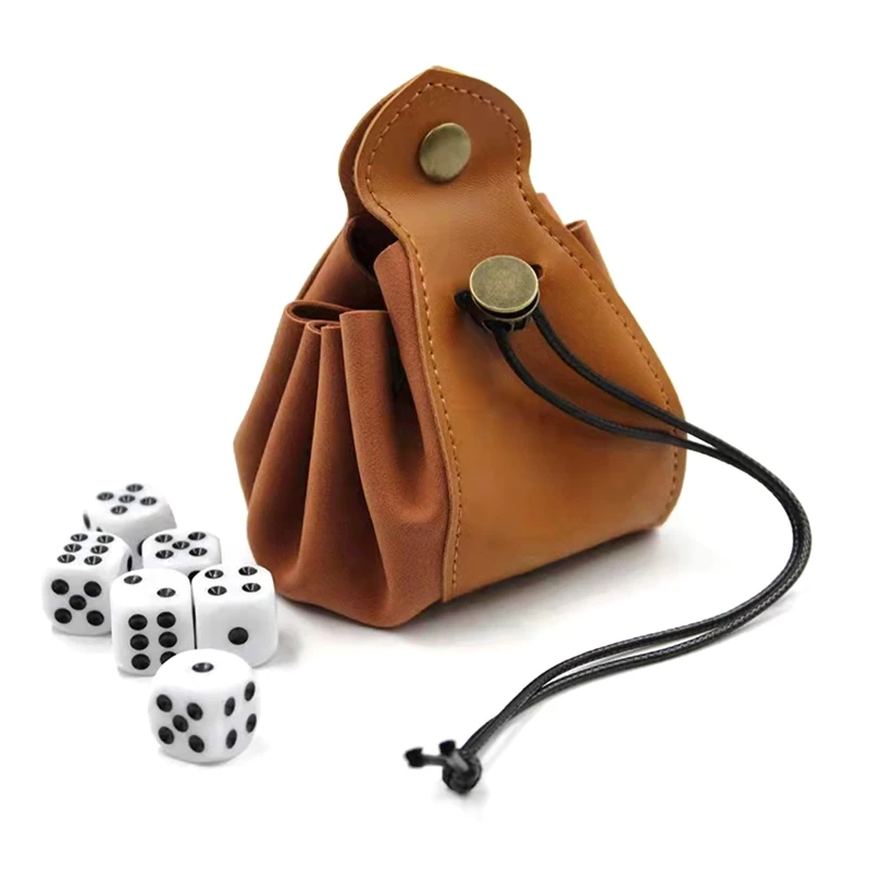 

Vintage Drawstring Pouch Purse Leather Dice Bag Tray Expandable for RPG MTG Table Game Women Men Present Brown Color