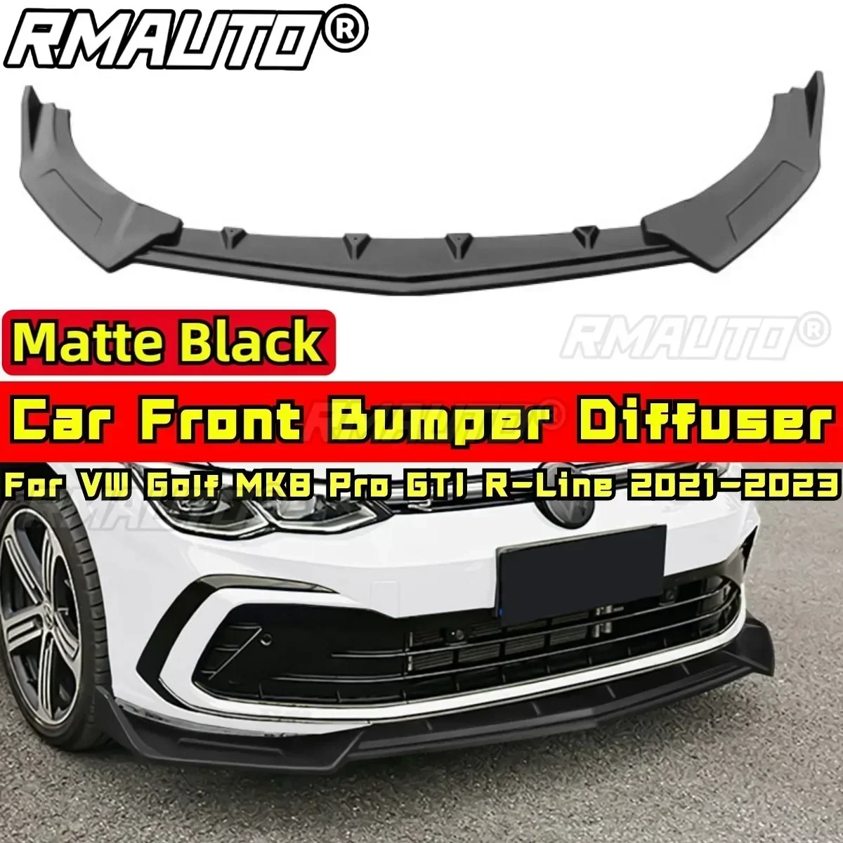 Для Golf MK8 Pro GTI R-Line Body Kit Рассеиватель переднего бампера Глянцевый черный VW 2021-2023