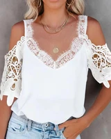elegant tops for women fashion cold shoulder blouse white lace tee sexy v neck chic daily tanks top streetwear clothes female