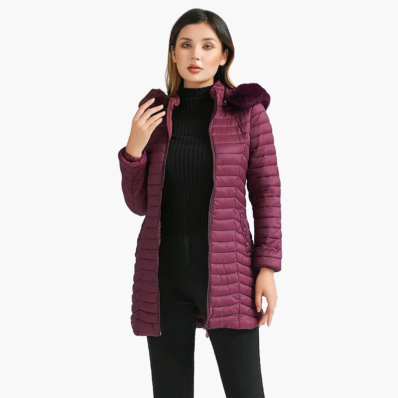 SANTELON Winter Long Parkas For Women Ultralight Padded Puffer Jackets Casual Coats With Fur Hooded Warm Lightweight Outerwear